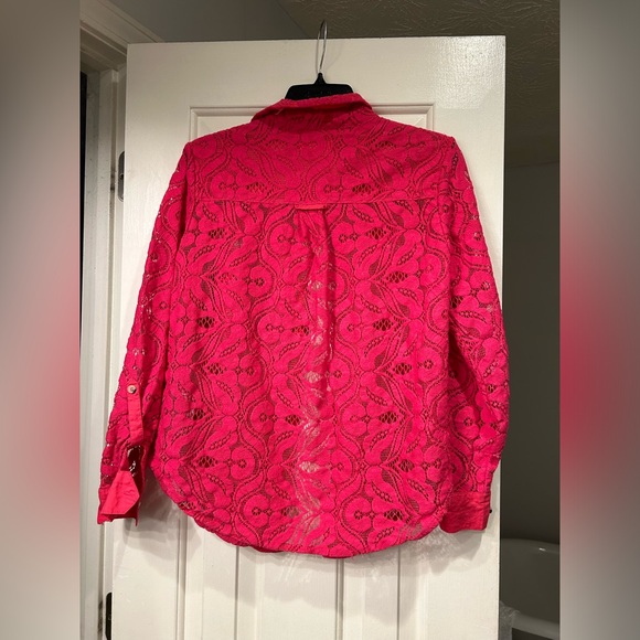 Maeve by Anthropologie Pink Rose Floral Lace Button Down Top - Picture 7 of 9